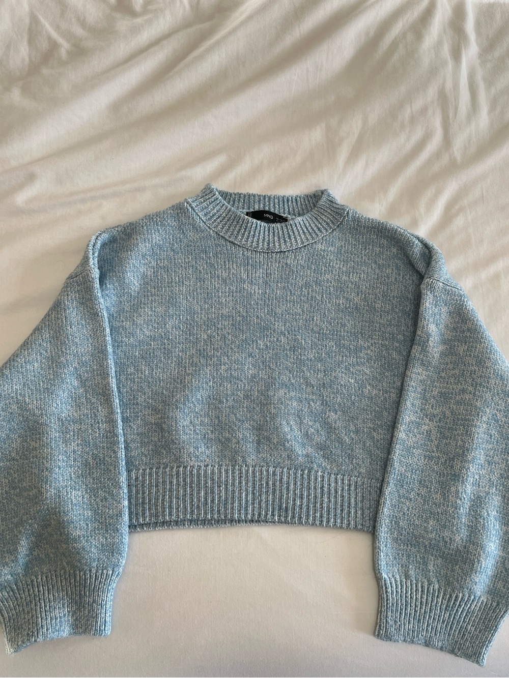 Light Blue Cropped Crewneck Sweater - Mango